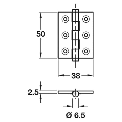 BUTTON FINIAL BUTT HINGE 50x38 SNP