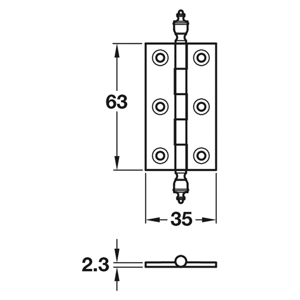 BUTT HINGE FINIAL URN 63x35 BRS/PBR