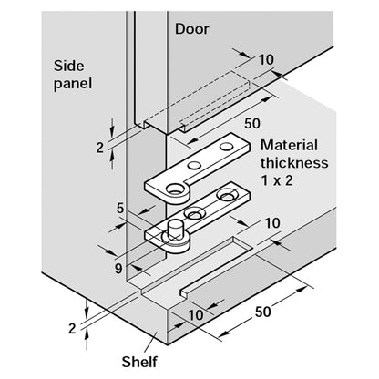 CORNER PIVOT HINGE 250deg 50 PBR