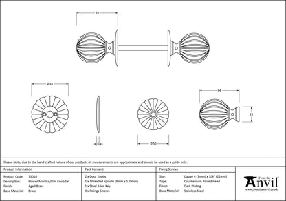 FLOWER MORTICE KNOB 50x69 PBR - 39010 by MARCHES (ANVIL) ARCHITECTURAL HARDWARE