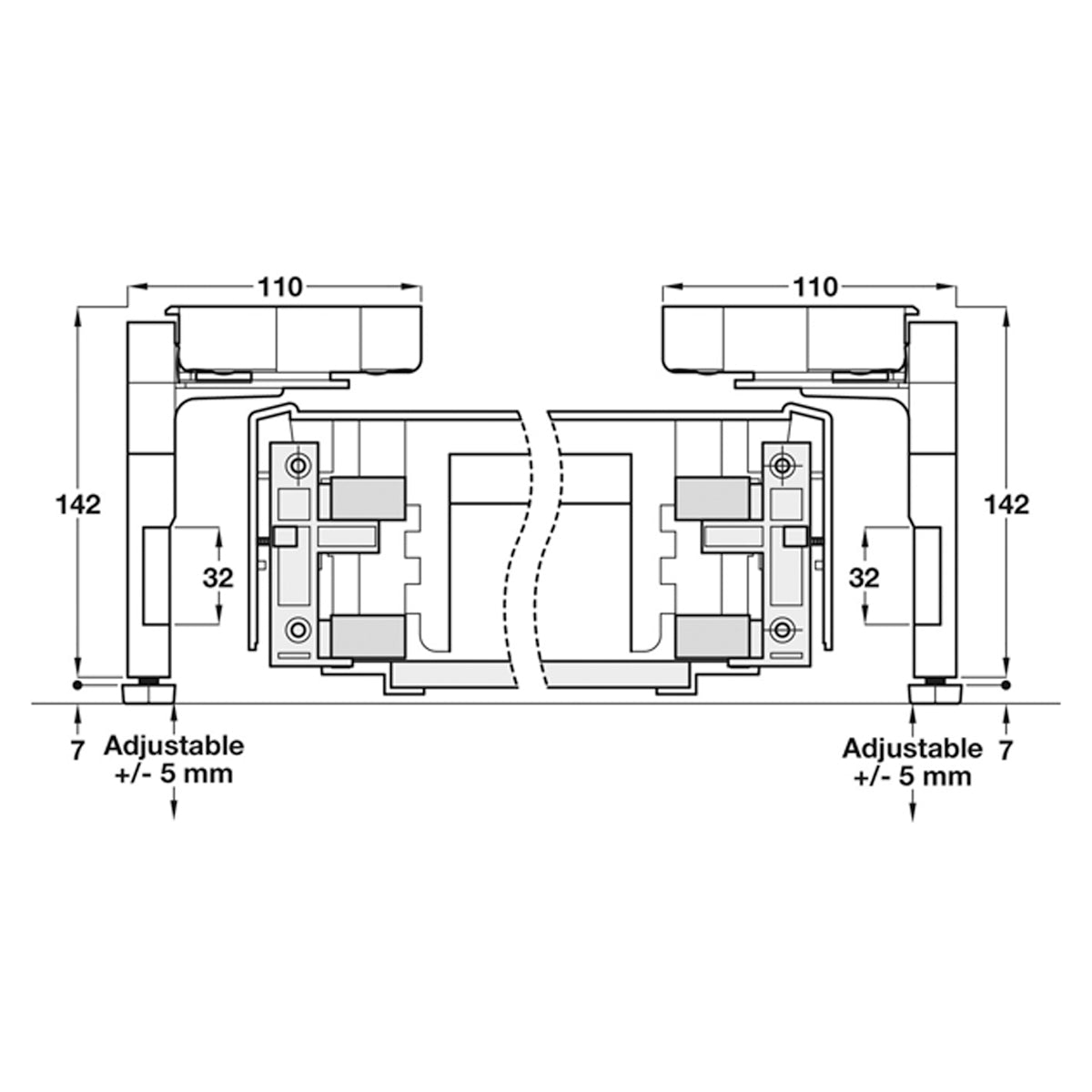 PLINTH DRAWER FITTING SET PL/BLK