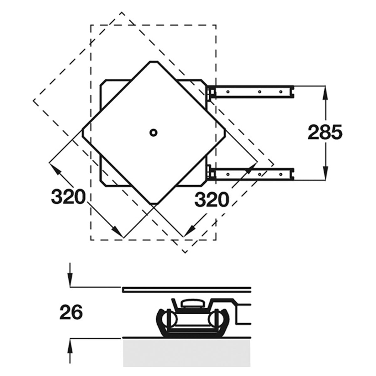 EXTENDING TV TURNTABLE 70KG ST/BRN