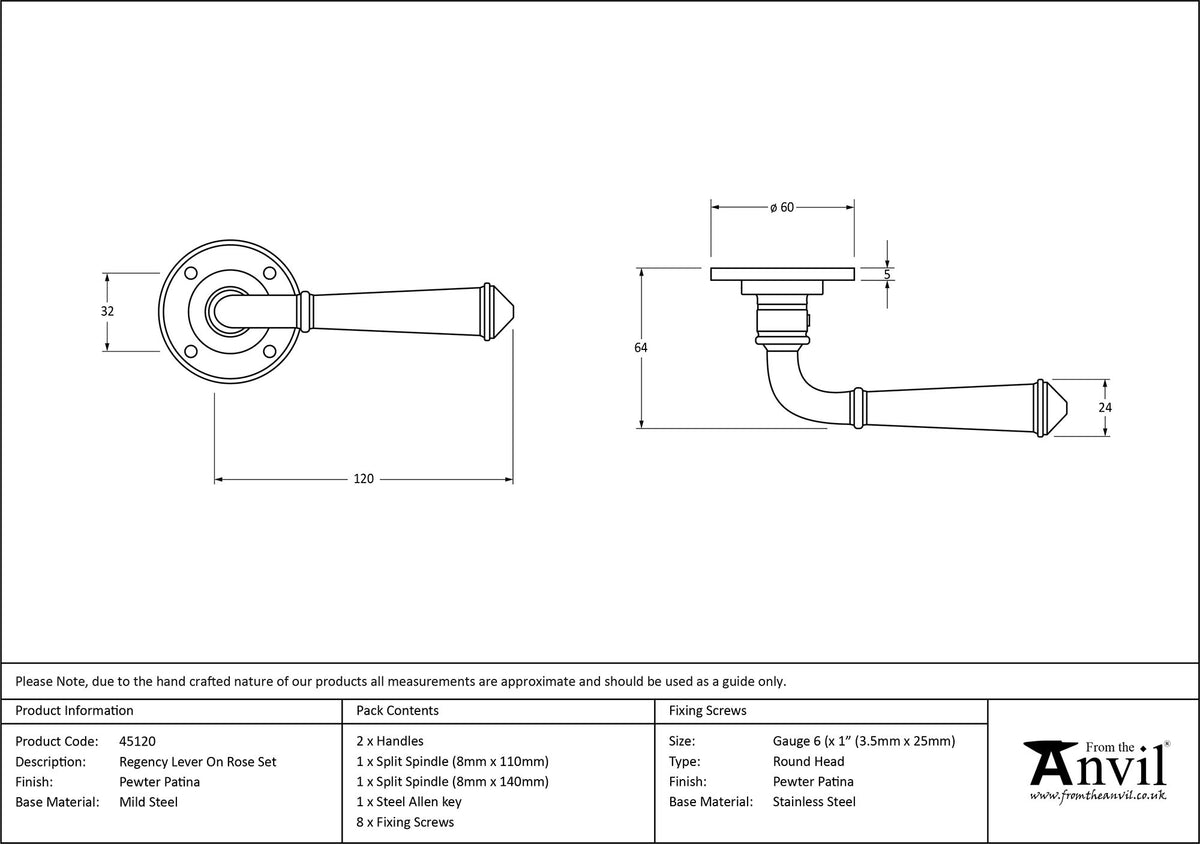 REGENCY LEVER HANDLE+ROSE SPRUNG 120x60x64 PEW - 45120 by MARCHES (ANVIL) ARCHITECTURAL HARDWARE