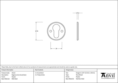 ESCUTCHEON REGENCY EURO 45x3 PEW - 45122 by MARCHES (ANVIL) ARCHITECTURAL HARDWARE