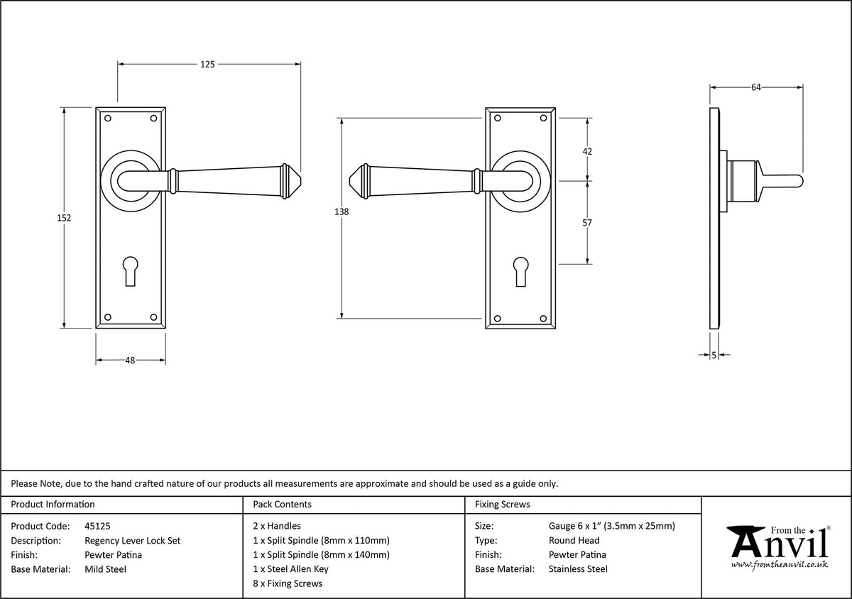 REGENCY LEVER HANDLE LOCK 125x152x64 PEW - 45125 by MARCHES (ANVIL) ARCHITECTURAL HARDWARE