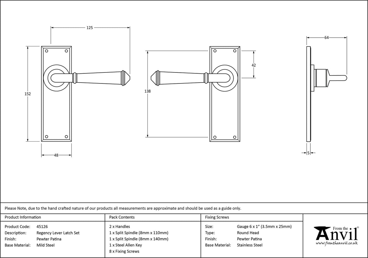 REGENCY LEVER HANDLE LATCH 125x152x64 PEW - 45126 by MARCHES (ANVIL) ARCHITECTURAL HARDWARE