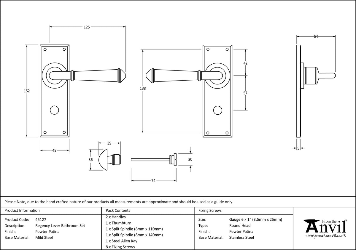 REGENCY LEVER HANDLE BATH 125x152x64 PEW - 45127 by MARCHES (ANVIL) ARCHITECTURAL HARDWARE