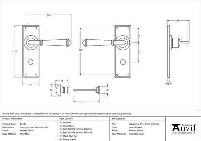 REGENCY LEVER HANDLE BATH 125x152x64 PEW - 45127 by MARCHES (ANVIL) ARCHITECTURAL HARDWARE
