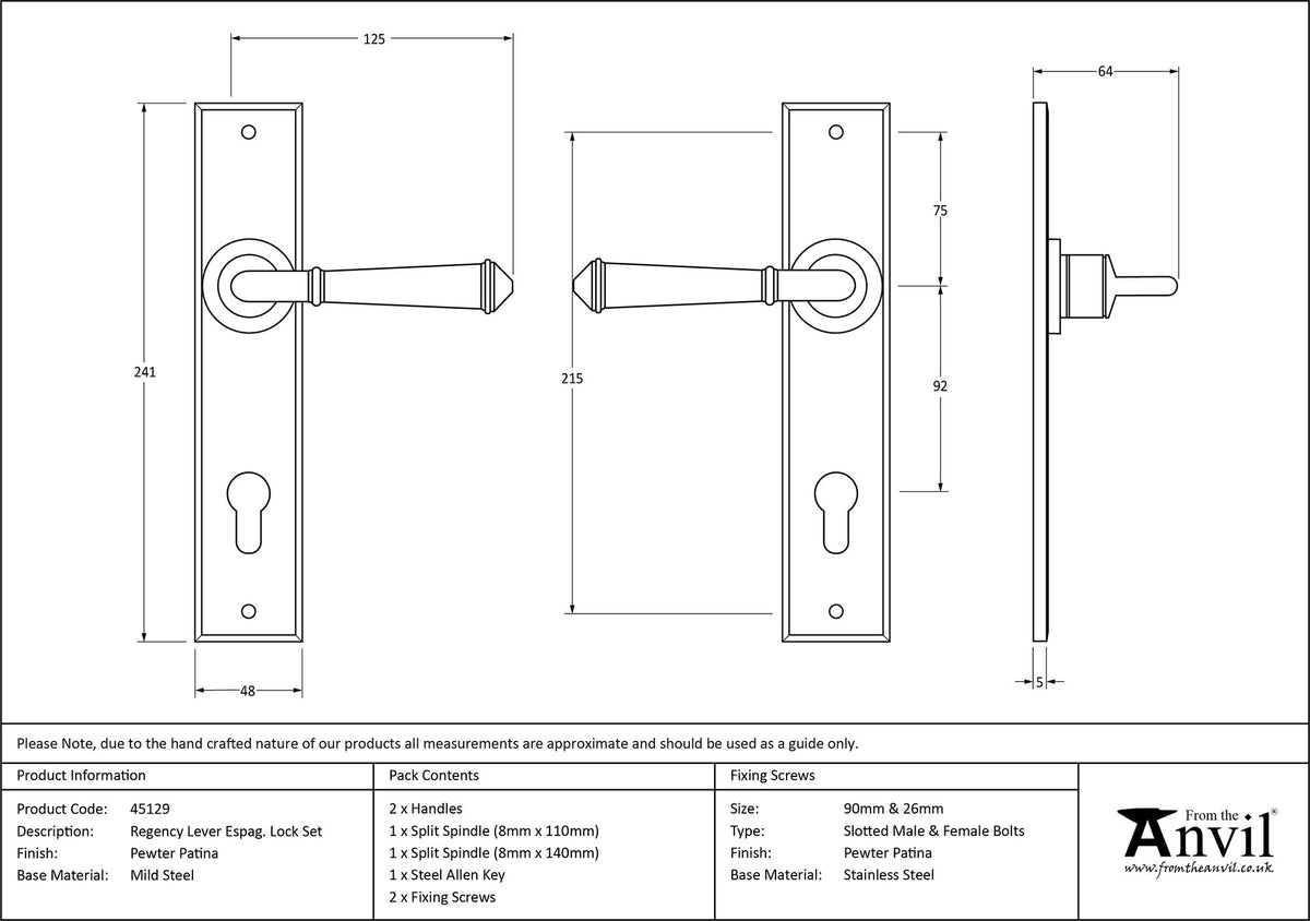 REGENCY ESPAGNOLETTE LEVER LOCK 125x242x70 PEW - 45129 by MARCHES (ANVIL) ARCHITECTURAL HARDWARE