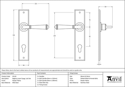REGENCY ESPAGNOLETTE LEVER LOCK 125x242x70 PEW - 45129 by MARCHES (ANVIL) ARCHITECTURAL HARDWARE