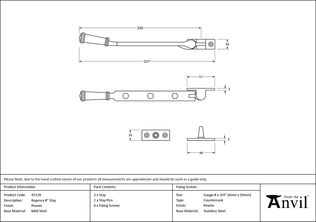 REGENCY STAY 203 225x15x54 PEW - 45139 by MARCHES (ANVIL) ARCHITECTURAL HARDWARE