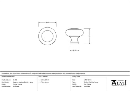 REGENCY CABINET KNOB 40x35x20 PEW - 45150 by MARCHES (ANVIL) ARCHITECTURAL HARDWARE