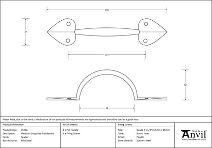 SHROPSHIRE PULL HANDLE 156x37x42 PEW - 45246 by MARCHES (ANVIL) ARCHITECTURAL HARDWARE