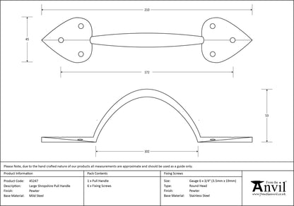 SHROPSHIRE PULL HANDLE 212x45x53 PEW - 45247 by MARCHES (ANVIL) ARCHITECTURAL HARDWARE