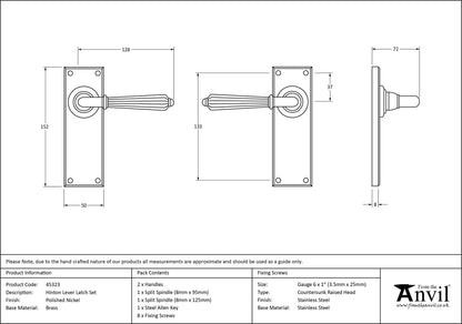 HINTON LEVER HANDLE+PLATE LATCH 128x152x72 PNP - 45323 by MARCHES (ANVIL) ARCHITECTURAL HARDWARE