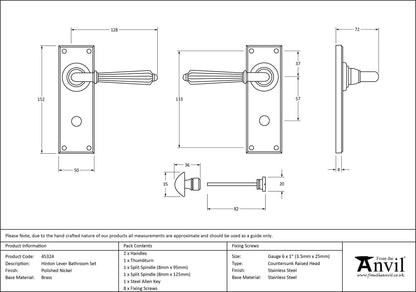HINTON LEVER HANDLE+PLATE BATH 128x152x72 PNP - 45324 by MARCHES (ANVIL) ARCHITECTURAL HARDWARE