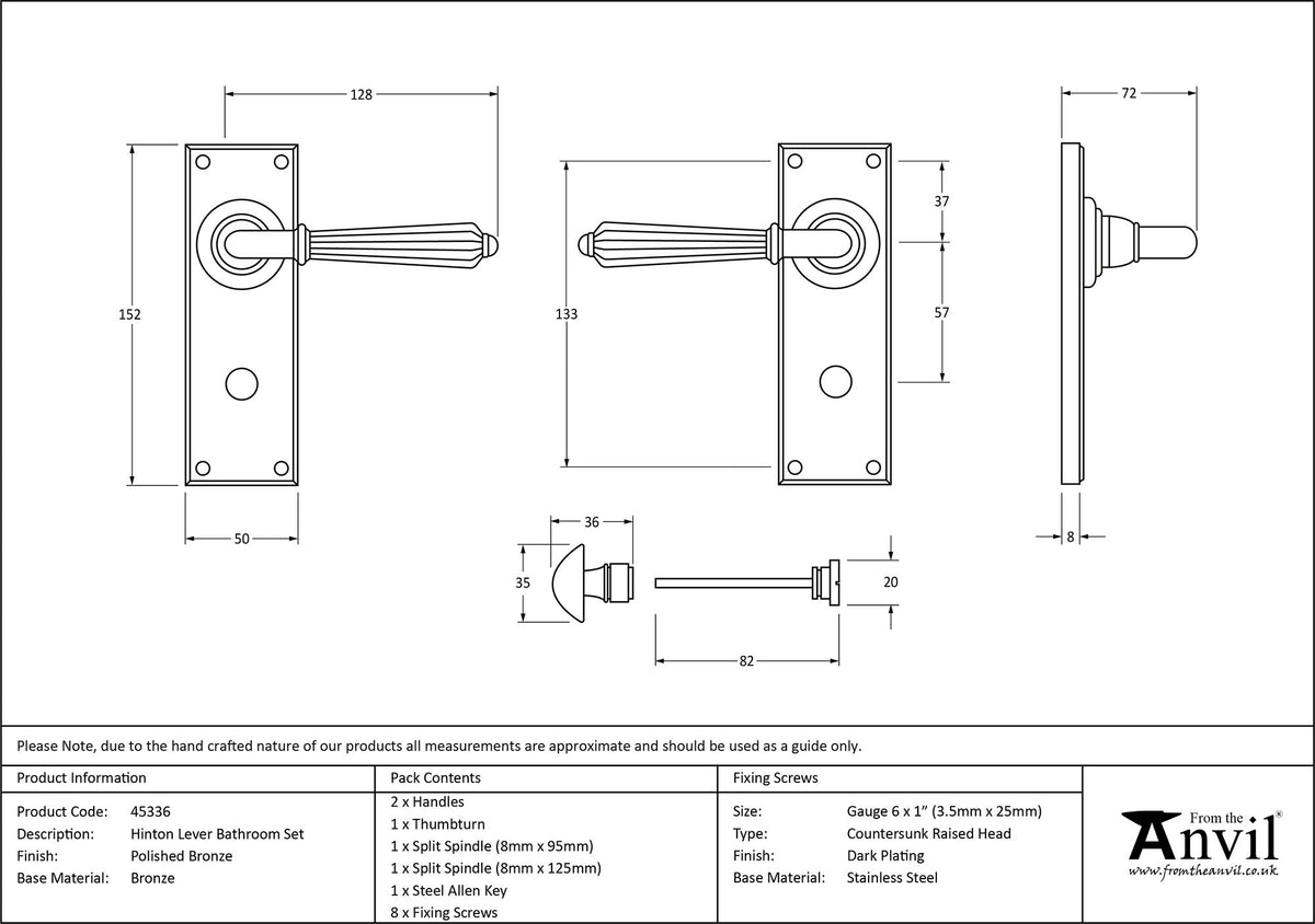HINTON LEVER HANDLE+PLATE BATH 128x152x72 PBZ - 45336 by MARCHES (ANVIL) ARCHITECTURAL HARDWARE
