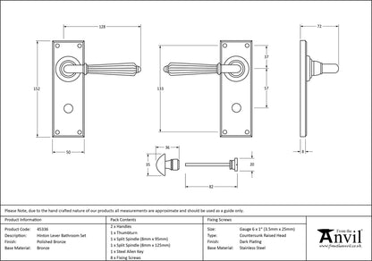 HINTON LEVER HANDLE+PLATE BATH 128x152x72 PBZ - 45336 by MARCHES (ANVIL) ARCHITECTURAL HARDWARE
