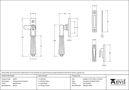 HINTON LOCKING FASTENER 128x19x36 AGBZ - 45342 by MARCHES (ANVIL) ARCHITECTURAL HARDWARE
