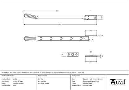 HINTON STAY 305 331x16x45 PCP - 45364 by MARCHES (ANVIL) ARCHITECTURAL HARDWARE