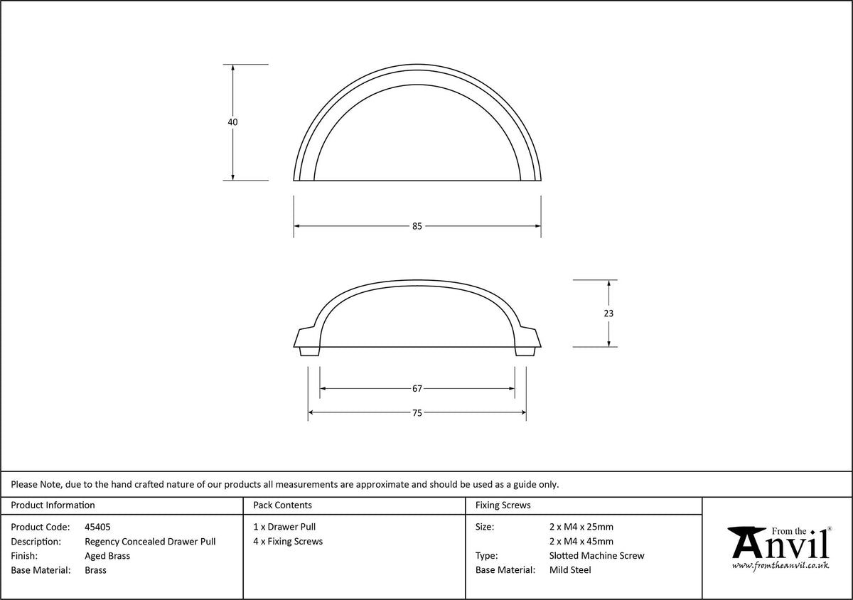 REGENCY DRAWER PULL CNC 075HC 85x40x23 AGBR - 45405 by MARCHES (ANVIL) ARCHITECTURAL HARDWARE