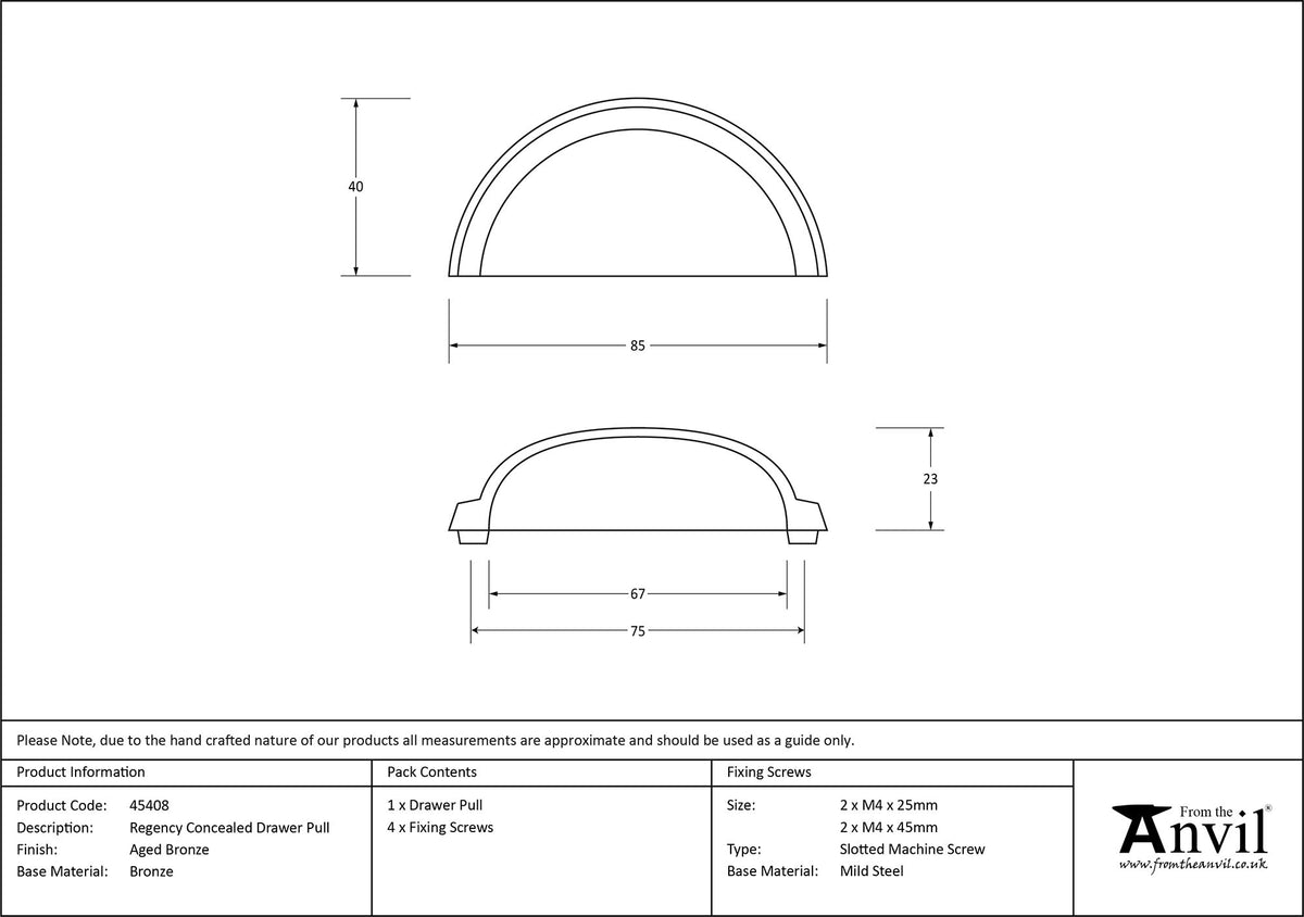 REGENCY DRAWER PULL CNC 075HC 85x40x23 AGBZ - 45408 by MARCHES (ANVIL) ARCHITECTURAL HARDWARE