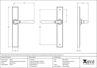 NEWBURY SLIMLINE LEVER ESPAGNOLETTE LATCH 124x244x70 AGBZ - 45418 by MARCHES (ANVIL) ARCHITECTURAL HARDWARE