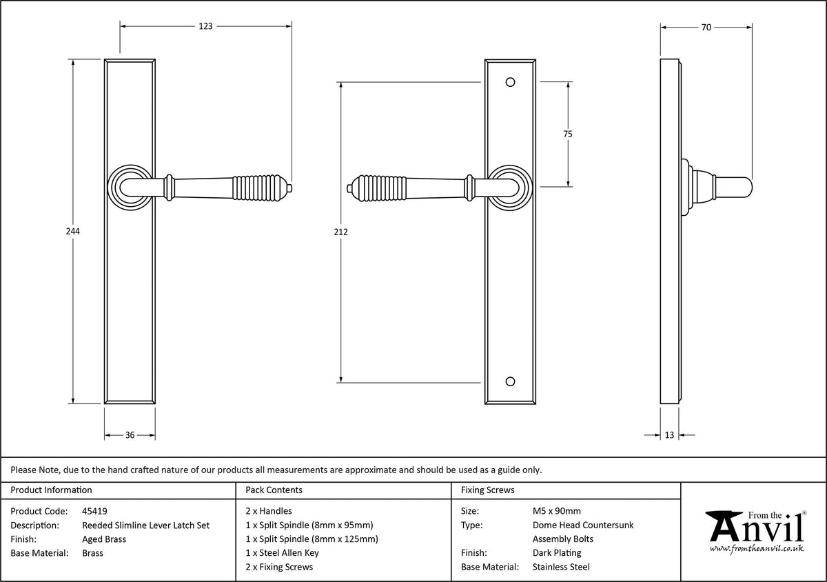 REEDED SLIMLINE LEVER ESPAGNOLETTE LATCH 123x244x70 AGBR - 45419 by MARCHES (ANVIL) ARCHITECTURAL HARDWARE