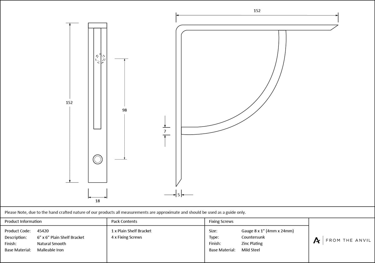 SHELF BRACKET PLAIN 155x18x250 NSM - 45420 by MARCHES (ANVIL) ARCHITECTURAL HARDWARE