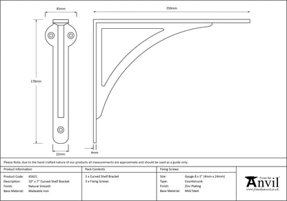 SHELF BRACKET CURVED 178x45x250 NSM - 45421 by MARCHES (ANVIL) ARCHITECTURAL HARDWARE