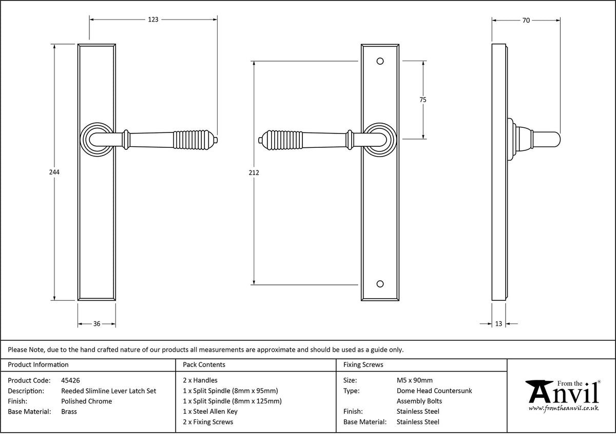 REEDED SLIMLINE LEVER ESPAGNOLETTE LATCH 123x244x70 PCP - 45426 by MARCHES (ANVIL) ARCHITECTURAL HARDWARE
