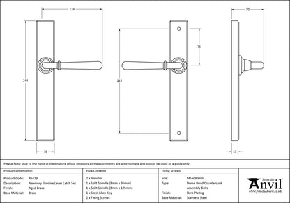 NEWBURY SLIMLINE LEVER ESPAGNOLETTE LATCH 124x244x70 AGBR - 45429 by MARCHES (ANVIL) ARCHITECTURAL HARDWARE