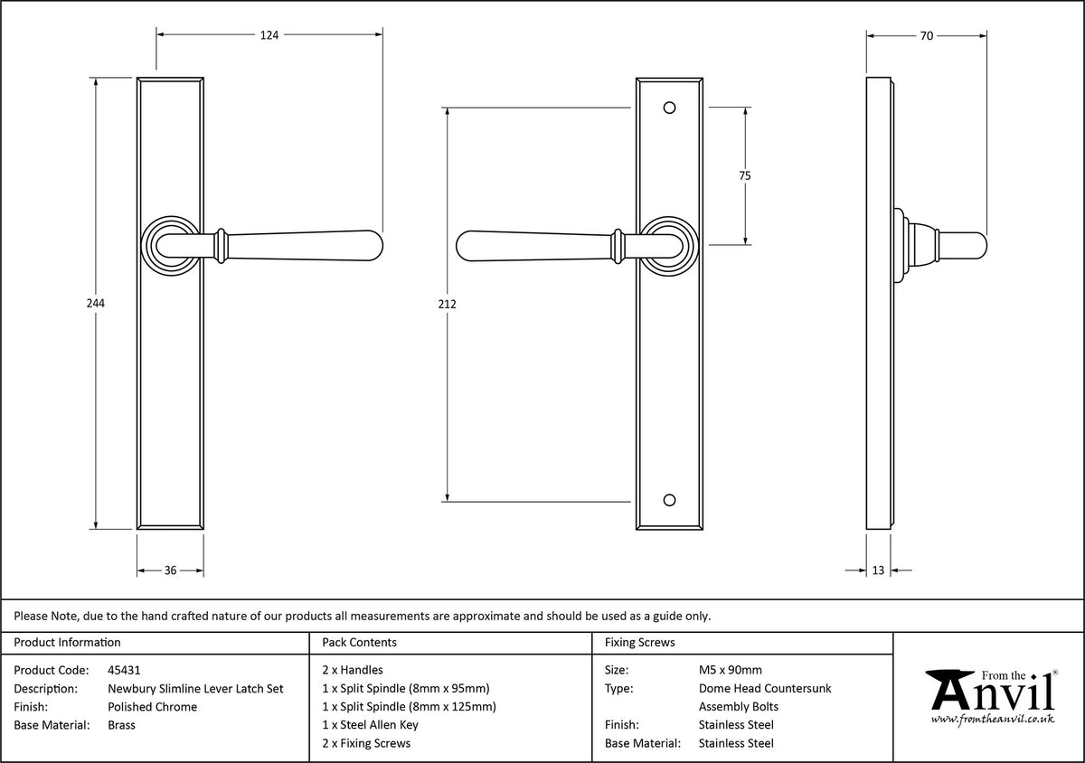 NEWBURY SLIMLINE LEVER ESPAGNOLETTE LATCH 124x244x70 PCP - 45431 by MARCHES (ANVIL) ARCHITECTURAL HARDWARE