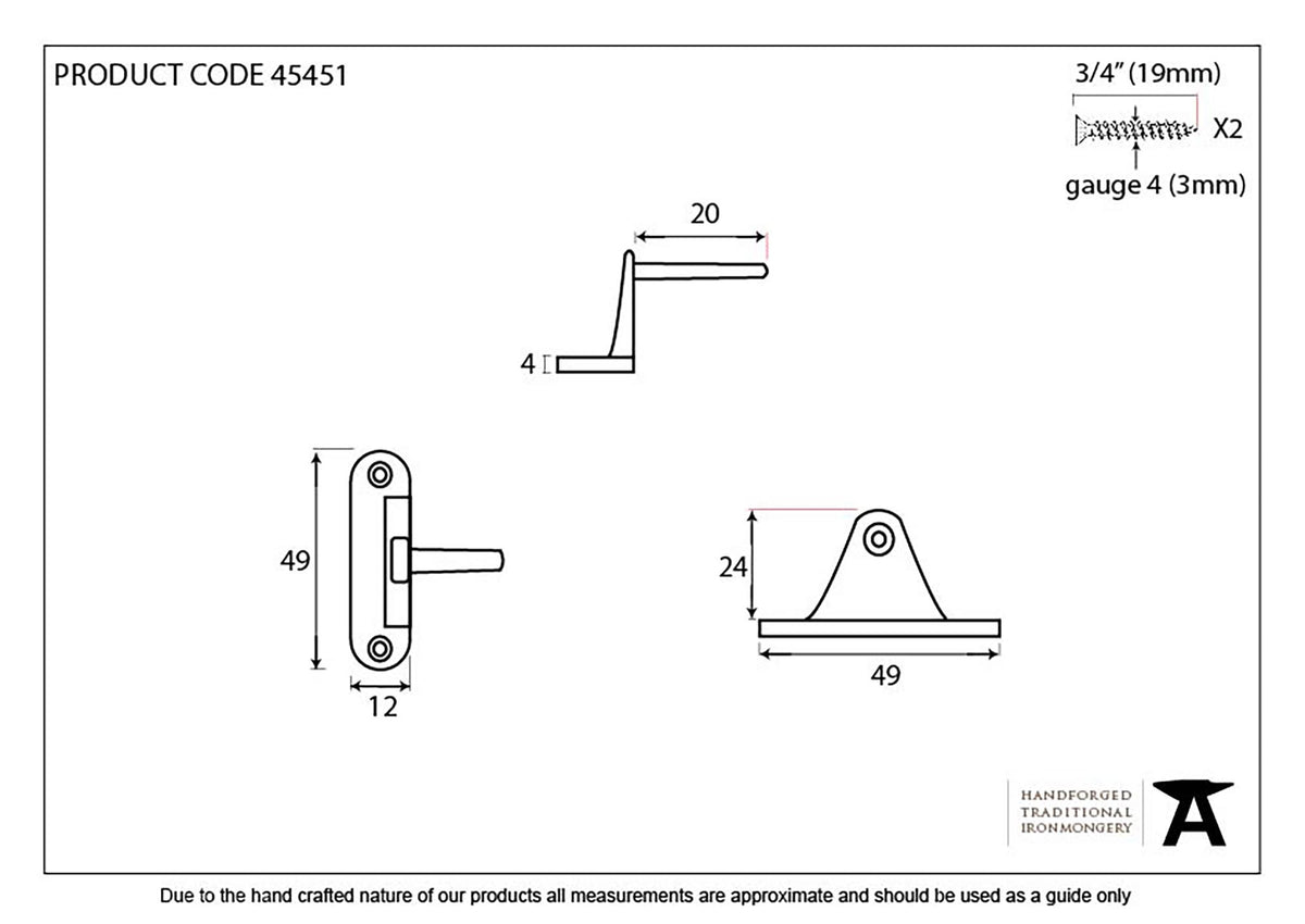 CASEMENT STAY PIN CRANKED 49x24x12 BWX - 45451 by MARCHES (ANVIL) ARCHITECTURAL HARDWARE