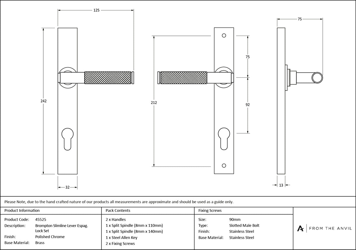 BROMPTON SLIM LEVER ESPAGNOLETTE LOCK 125x242x75 PCP - 45525 by MARCHES (ANVIL) ARCHITECTURAL HARDWARE