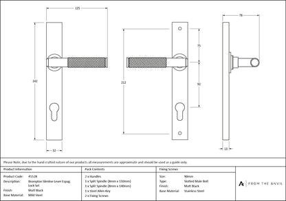 BROMPTON SLIM LEVER ESPAGNOLETTE LOCK 125x242x75 MBK - 45528 by MARCHES (ANVIL) ARCHITECTURAL HARDWARE