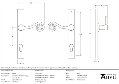 MONKEYTAIL SLIM LEVER ESPAGNOLETTE LOCK RH 128x242x58 EBX - 45594R by MARCHES (ANVIL) ARCHITECTURAL HARDWARE