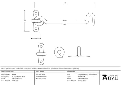 CABIN HOOK FORGED 147x55x12 BWX - 45604 by MARCHES (ANVIL) ARCHITECTURAL HARDWARE