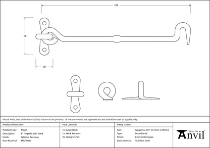 CABIN HOOK FORGED 208x60x14 BWX - 45605 by MARCHES (ANVIL) ARCHITECTURAL HARDWARE