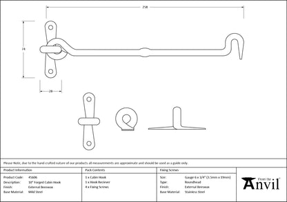 CABIN HOOK FORGED 268x67x15 BWX - 45606 by MARCHES (ANVIL) ARCHITECTURAL HARDWARE