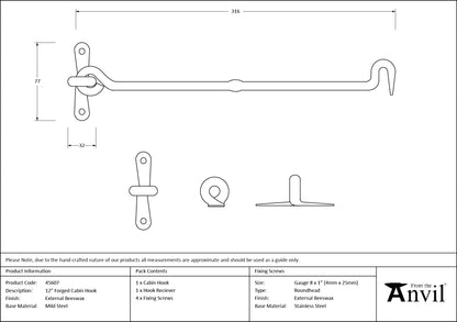 CABIN HOOK FORGED 316x77x17 BWX - 45607 by MARCHES (ANVIL) ARCHITECTURAL HARDWARE