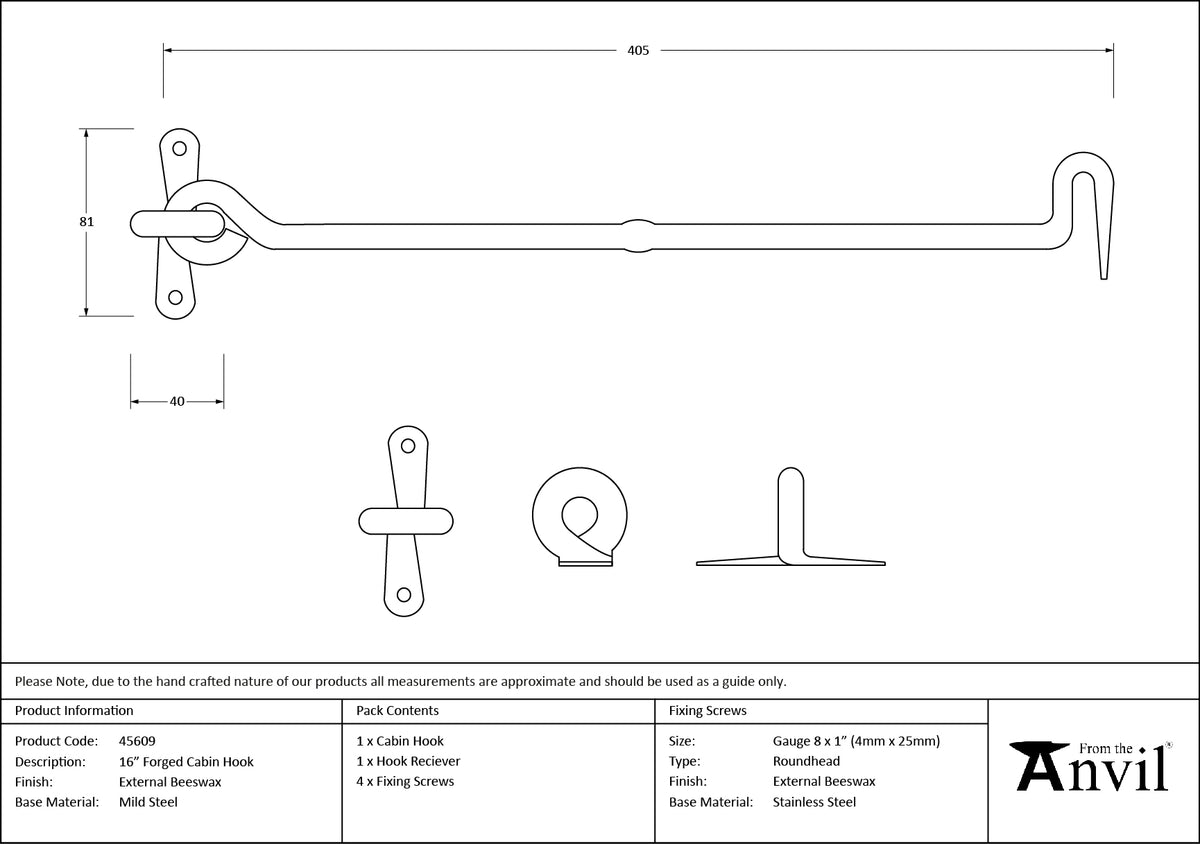 CABIN HOOK FORGED 413x84x20 BWX - 45609 by MARCHES (ANVIL) ARCHITECTURAL HARDWARE