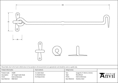 CABIN HOOK FORGED 413x84x20 BWX - 45609 by MARCHES (ANVIL) ARCHITECTURAL HARDWARE