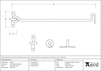 CABIN HOOK FORGED 461x87x20 BWX - 45610 by MARCHES (ANVIL) ARCHITECTURAL HARDWARE