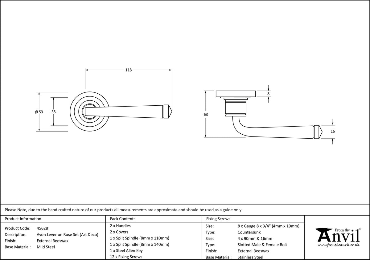 AVON LEVER HANDLE+ROSE SPRUNG ART DECO 53x118x63 EBX - 45628 by MARCHES (ANVIL) ARCHITECTURAL HARDWARE