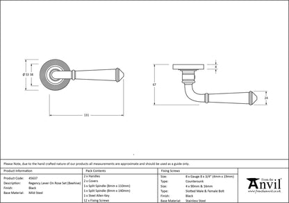 REGENCY LEVER HANDLE+ROSE SPRUNG BEEHIVE 53x131x67 BLK - 45637 by MARCHES (ANVIL) ARCHITECTURAL HARDWARE