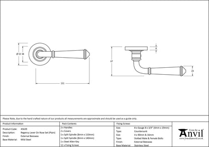 REGENCY LEVER HANDLE+ROSE SPRUNG PLAIN 53x131x67 EBX - 45639 by MARCHES (ANVIL) ARCHITECTURAL HARDWARE