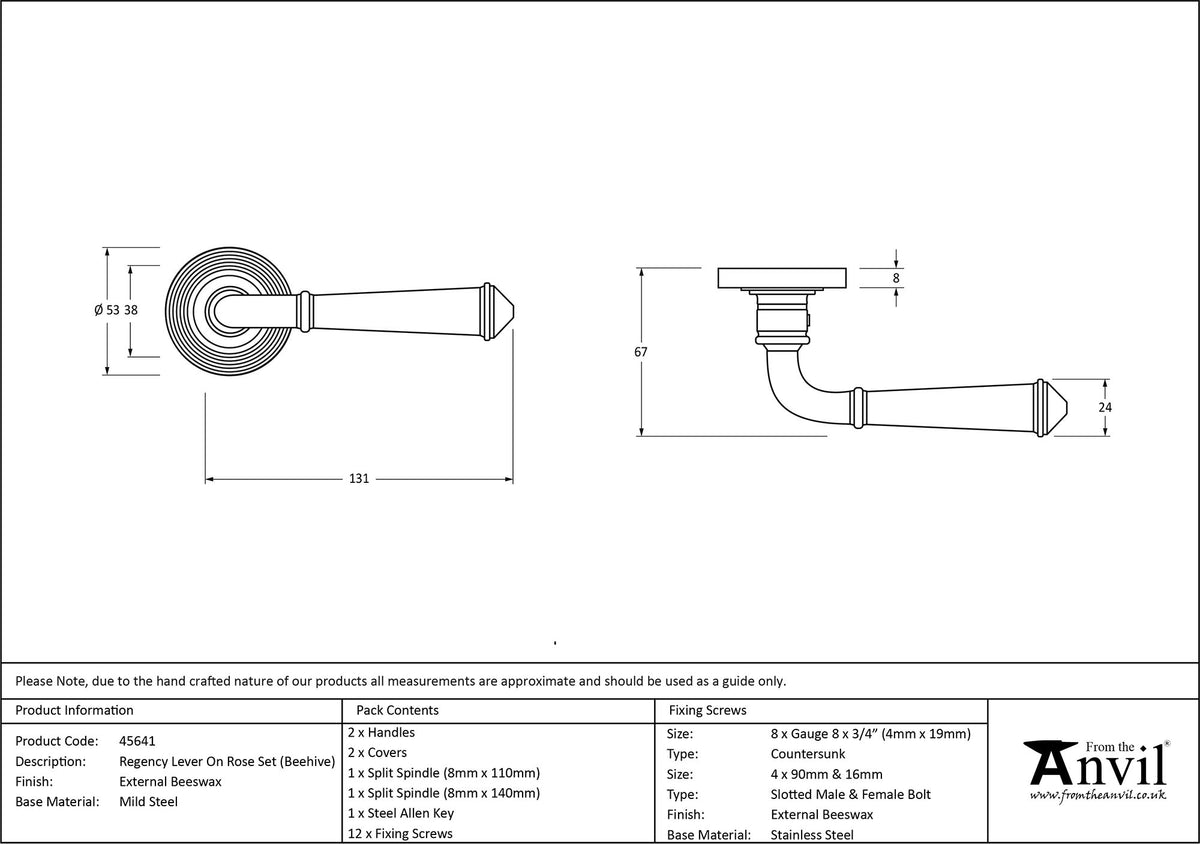 REGENCY LEVER HANDLE+ROSE SPRUNG BEEHIVE 53x131x67 EBX - 45641 by MARCHES (ANVIL) ARCHITECTURAL HARDWARE