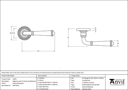 REGENCY LEVER HANDLE+ROSE SPRUNG BEEHIVE 53x131x67 EBX - 45641 by MARCHES (ANVIL) ARCHITECTURAL HARDWARE