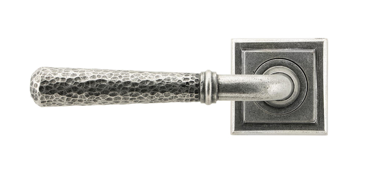 HAMMERED NEWBURY LEVER HANDLE+ROSE SPRUNG SQUARE 53x126x64 PEW - 45658 by MARCHES (ANVIL) ARCHITECTURAL HARDWARE